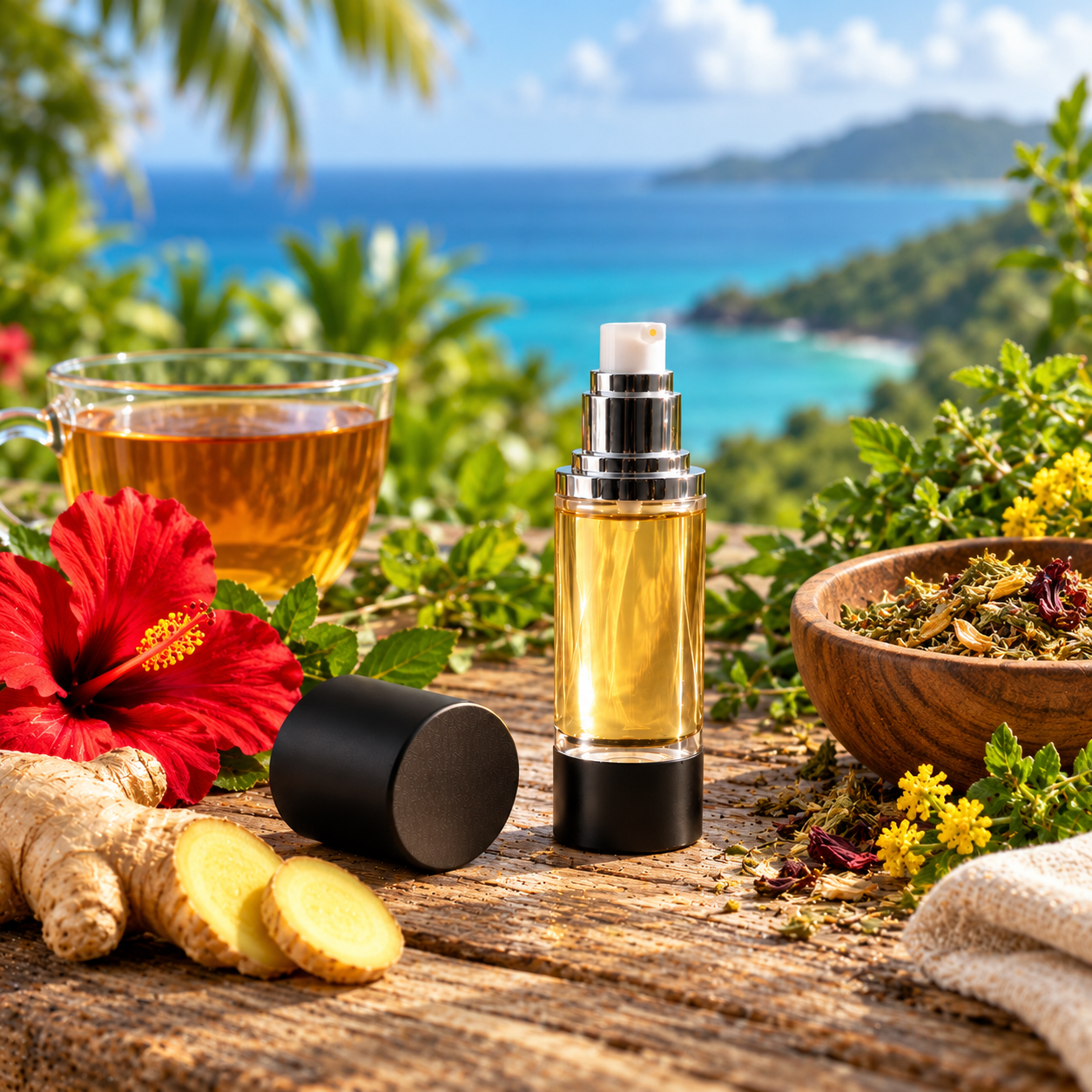 Bush Tea moisturizing body oil in airless pump bottle