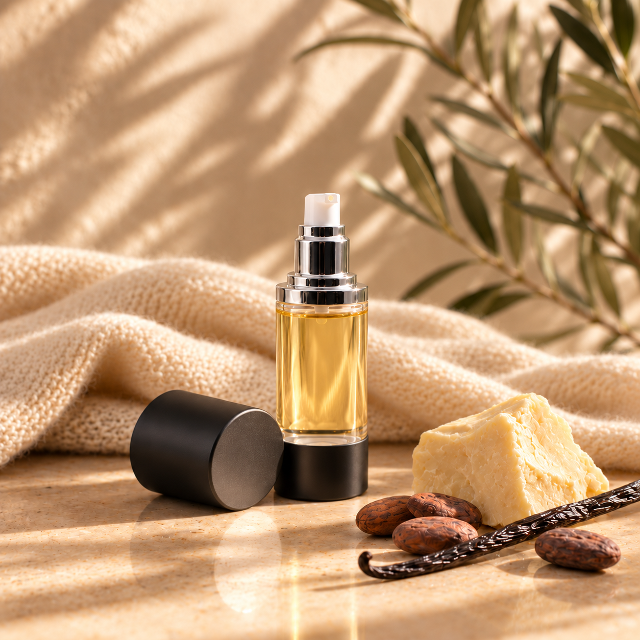 Cocoa Butter Cashmere Moisturizing Body Oil in a 1oz airless pump bottle