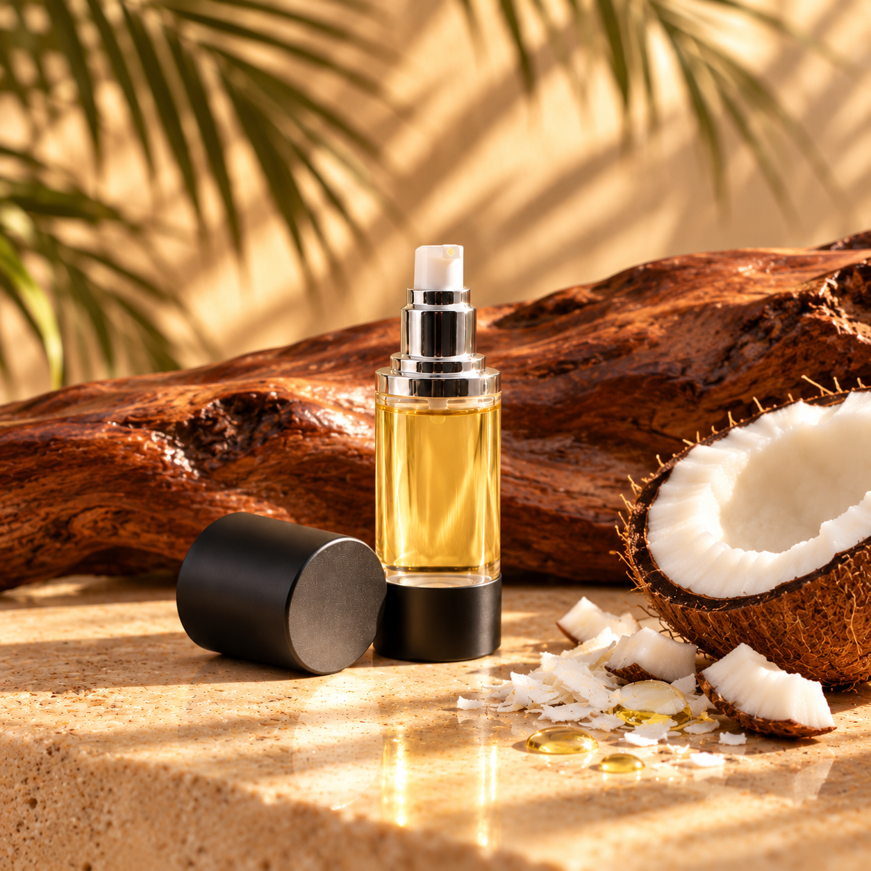 Mahogany Coconut Moisturizing Body Oil in a 1oz airless pump bottle